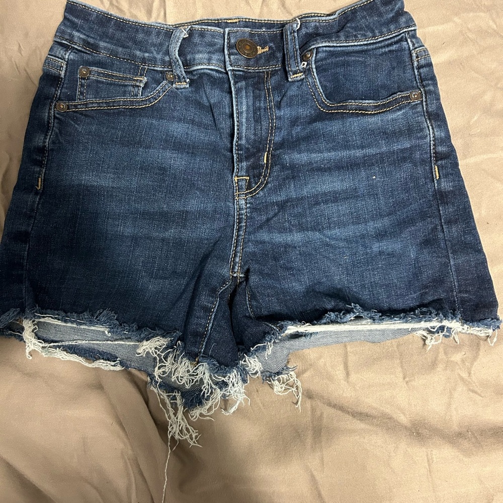American Eagle Outfitters Dark Blue Frayed Jean Shorts